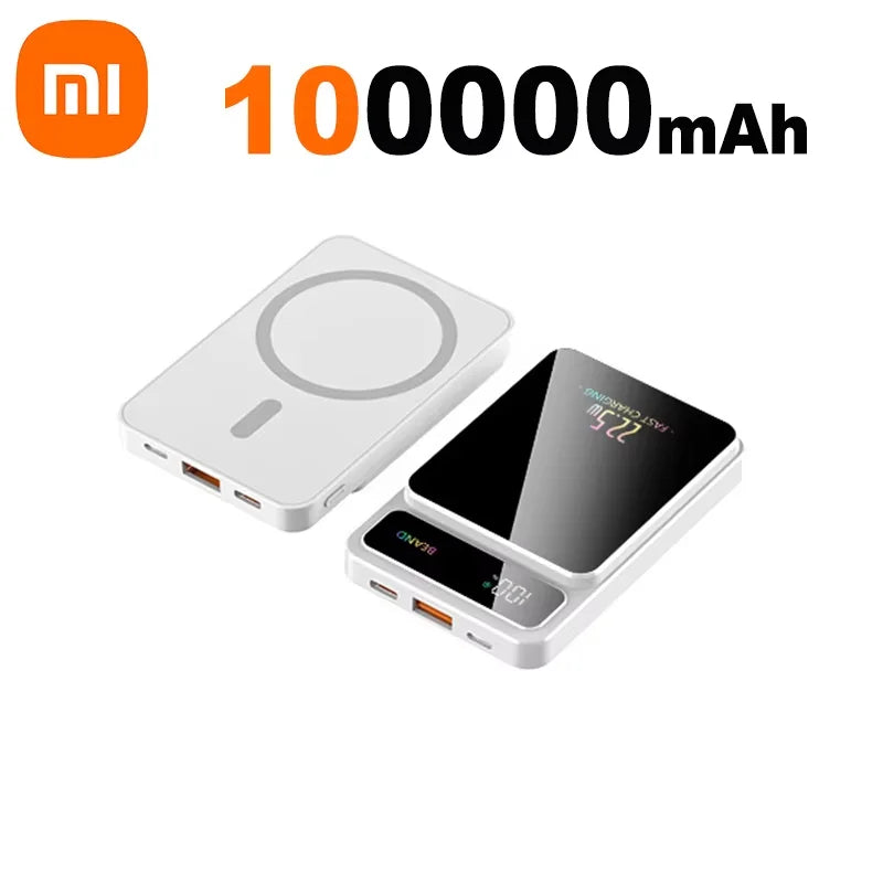 Xiaomi 100000mAh Power Bank Magnetic Wireless 22.5W Ultra Capacity Super Fast Charging Power Bank For Iphone16 Samsung Xiaomi
